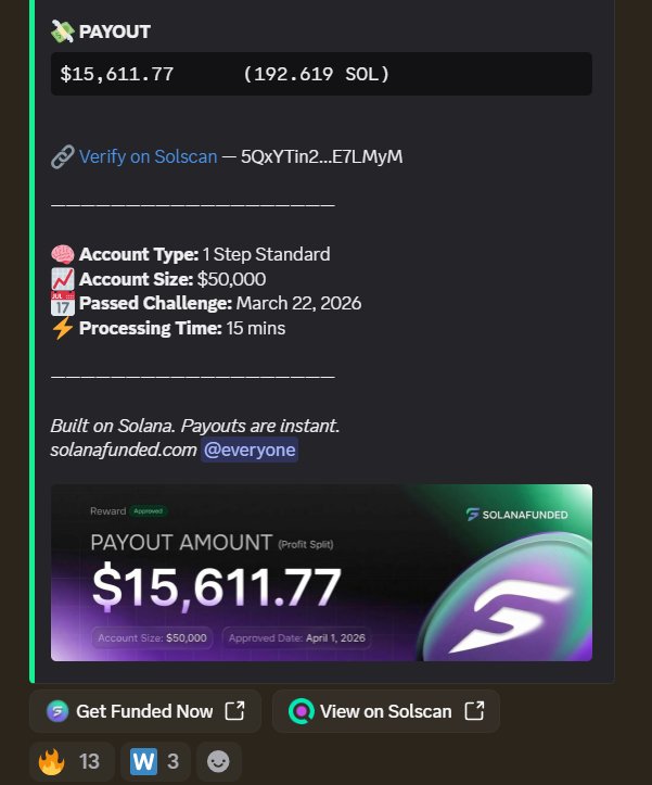 Anonymous $15,611 SOLANAFUNDED payout screenshot
